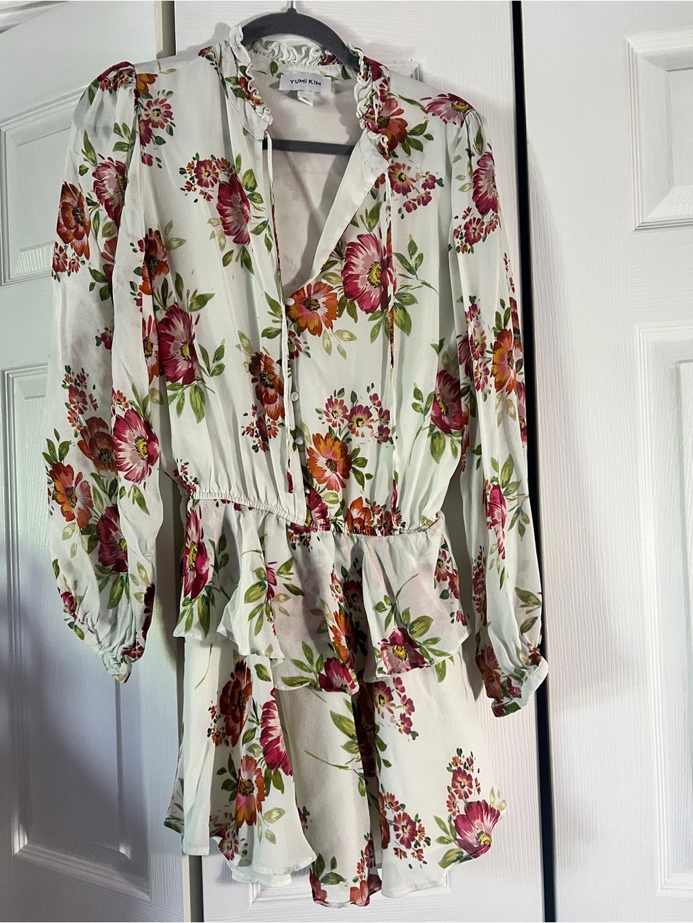 Yumi Kim Cream Floral Button Dress with Pink & Green Accents